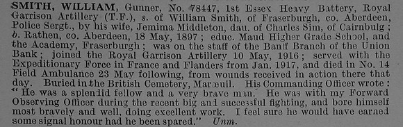 Smith W Gnr 78447 Royal Garrison Artillery Obit De Ruvignys Roll Of Honour Vol 4