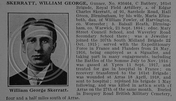 Skerratt W G Gnr 836464 Royal Field Artillery Obit De Ruvignys Roll Of Honour Vol 4