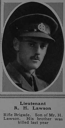 Lawson R H Lt 7th Rifle Brigade The Sphere 2nd Dec 1916