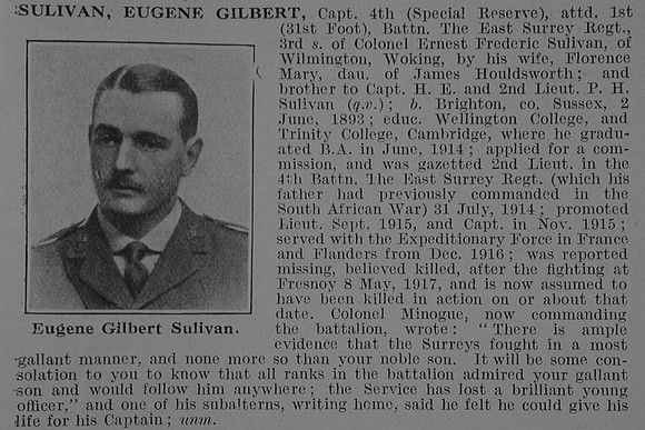 Sulivan E G Captain 4th Attd 1st East Surrey Regiment Obit De Ruvignys Roll Of Honour Vol 3