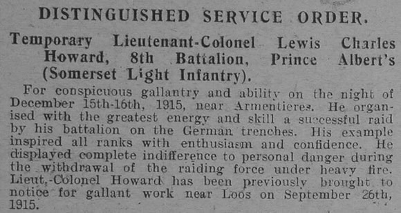 Howard L C Lt Col 8th Somerset LI DSO Citation Graphic 22.1.16