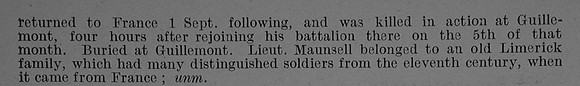 Maunsell D S Lt 2nd Royal Munster Fusiliers Obit Part 2 De Ruvignys Roll Of Honour Vol 4