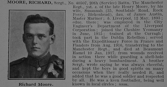 Moore R Sergt 20th Manchester Regiment Obit De Ruvignys Roll Of Honour Vol 3