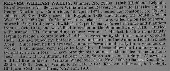 Reeves W W Gnr 23380 Royal Garrison Artillery Obit De Ruvignys Roll Of Honour Vol 4