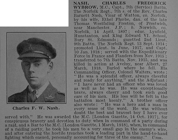 Nash C F W Captain MC 7th Norfolk Regiment Obit De Ruvignys Roll Of Honour Vol 4