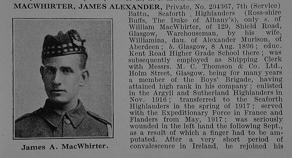 MacWhirter J A Pte 204367 7th Seaforth Highlanders Obit Part 1 De Ruvignys Roll Of Honour Vol 5