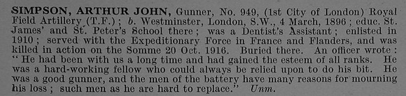 Simpson A J Gnr 949 Royal Field Artillery Obit De Ruvignys Roll Of Honour Vol 4