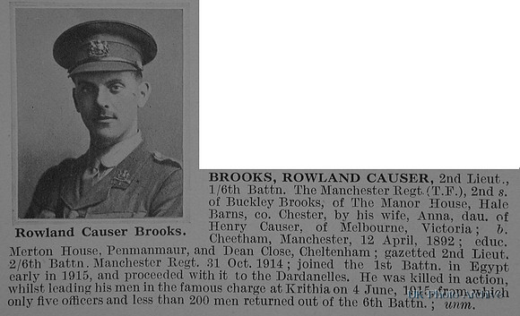 Brooks R C 2nd Lt 6th Manchester Regiment Obituary De Ruvignys Roll Of Honour Vol 1