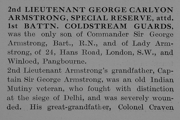 Armstrong G C 2nd Lt 1st Coldstream Guards Obit Part 1 The Bond Of Sacrifice Vol 2