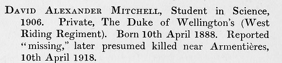 Mitchell D A Pte West Riding Regiment Obit St Andrews University Roll Of Honour