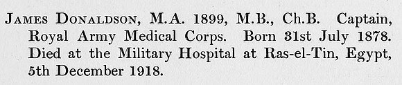Donaldson J Captain Royal Army Medical Corps Obit