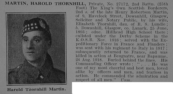 Martin H T Pte 27172 2nd Kings Own Scottish Borderers Obit De Ruvignys Roll Of Honour Vol 5