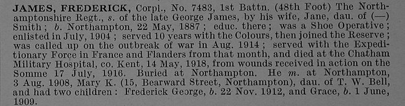 James F Cpl 7483 1st Northamptonshire Regiment Obit De Ruvignys Roll Of Honour Vol 4