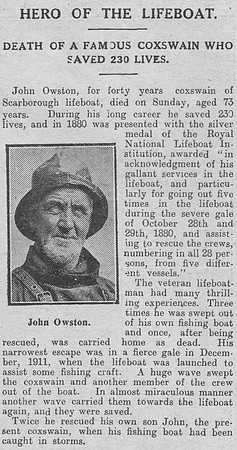 Owston J Coxswain Scarborough Lifeboat The Graphic 8th Aug 1916