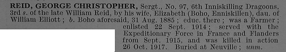 Reid G C Sergt 97 6th (Inniskilling) Dragoons Short Obit De Ruvignys Roll Of Honour Vol 4