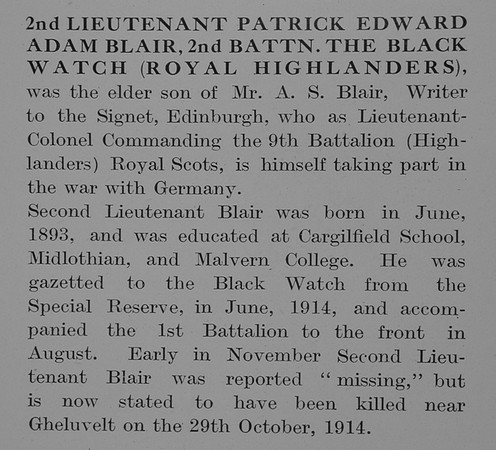 Blair P E A 2nd Lt 2nd Black Watch Obit The Bond Of Sacrifice Vol 1