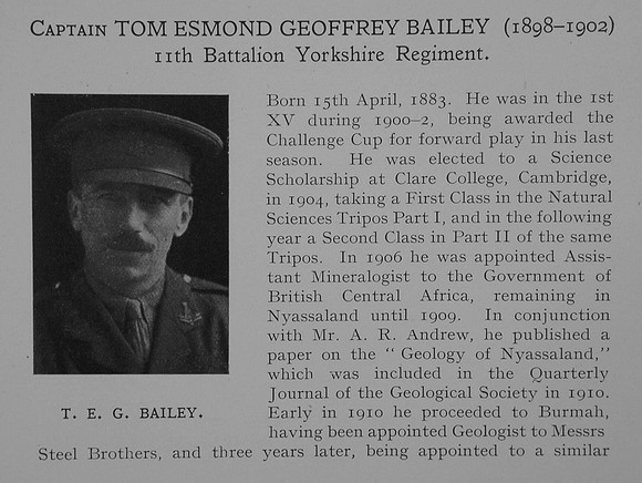 Bailey T E G Captain 11th Yorkshire Regiment Obit Part 1 Dulwich College Roll Of Honour