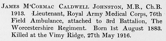 Johnston J M C Lt RAMC Obit St Andrews University Roll Of Honour
