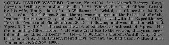 Scull H W Gnr 91904 Royal Garrison Artillery Obit De Ruvignys Roll Of Honour Vol 4