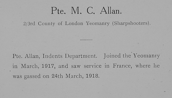 Allan M C Pte 3rd County Of London Yeomanry Sharpshooters Record William Graham Company