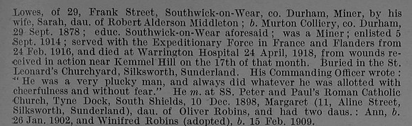 Lowes R H Pte 24665 10th Worcestershire Regiment Obit Part 2 De Ruvignys Roll Of Honour Vol 4
