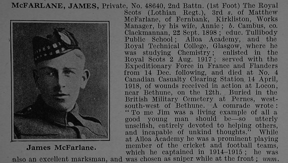 McFarlane J Pte 48640 2nd Royal Scots Obit De Ruvignys Roll Of Honour Vol 4