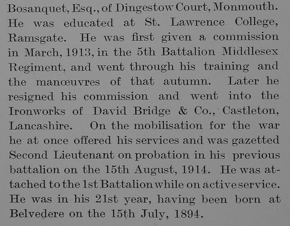 Bosanquet S C 2nd Lt 5th Middlesex Regiment Obit Part 2 The Bond Of Sacrifice Vol 1