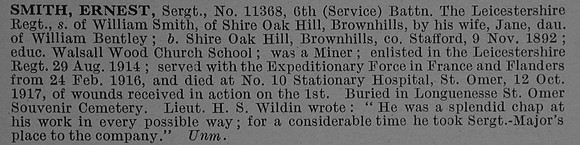 Smith E Sergt 11368 6th Leicestershire Regiment Obit De Ruvignys Roll Of Honour Vol 4