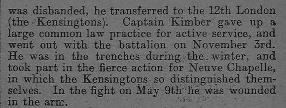 Kimber E G Captain DSO 13th London Regiment Part 3 The Graphic 8th July 1915