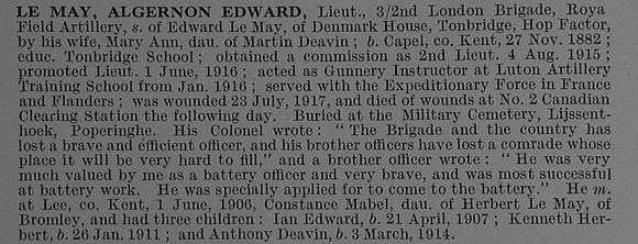 Le May A E Lt Royal Field Artillery Obit De Ruvignys Roll Of Honour Vol 4