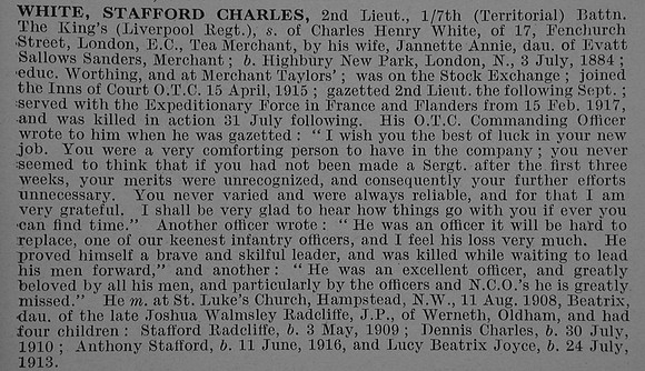 White S C 2nd Lt 7th Kings Liverpool Regiment Obit De Ruvignys Roll Of Honour Vol 4