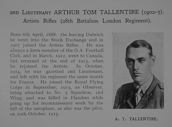 Tallentire A T 2nd Lt 28th London Regiment Obit Dulwich College Roll Of Honour