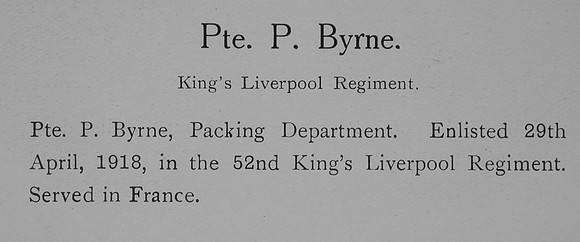 Byrne P Pte Kings Liverpool Regiment Record William Graham Company