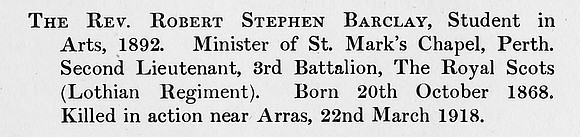 Barclay R S 2nd Lt 3rd Royal Scots Obit