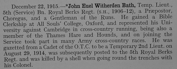 Bath J E W Captain 5th Royal Berkshire Regiment Obit Shrewsbury School Roll Of Service
