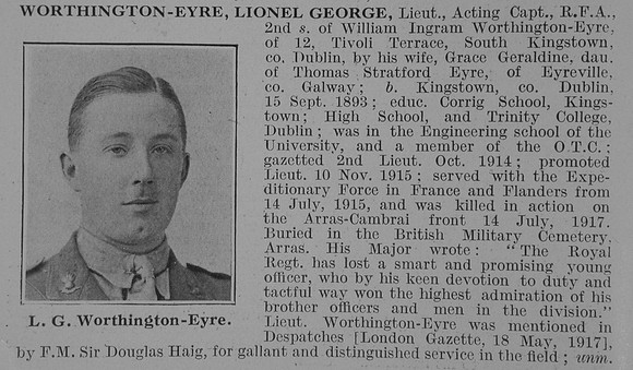 Worthington-Eyre L G Lt Captain Royal Field Artillery Obit De Ruvignys Roll Of Honour Vol 3