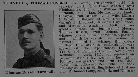Turnbull T R 2nd Lt 11th attd 9th Black Watch Obit Part 1 De Ruvignys Roll Of Honour Vol 4