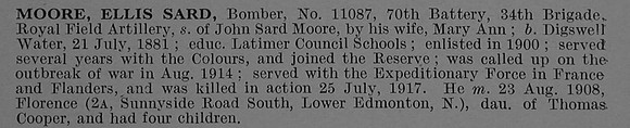Moore E S Bomber 11087 Royal Field Artillery Obit De Ruvignys Roll Of Honour Vol 4