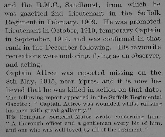 Attree F W W T Captain 1st Suffolk Regiment Obit Part 2 The Bond Of Sacrifice Vol 2