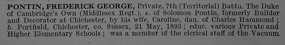 Pontin F G Pte 200961 7th Middlesex Regiment Obit Part 1 De Ruvignys Roll Of Honour Vol 4
