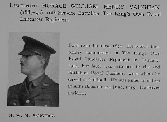 Vaughan H W H Lt 10th Kings Own Obit Dulwich College Roll Of Honour