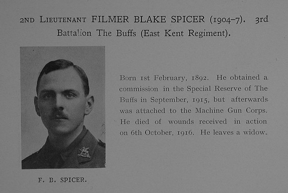 Spicer F B 2nd Lt 3rd East Kent Regiment Attd Machine Gun Corps Obit Dulwich College Roll Of Honour