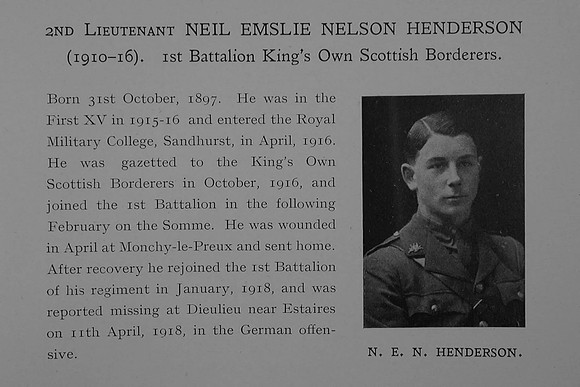Henderson N E N 2nd Lt 1st Kings Own Scottish Borderers Obit Dulwich College Roll Of Honour