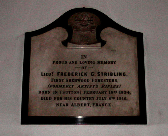 Stribling F Lt 1st Notts & Derby Regiment St Nicholas Church Sutton Surrey