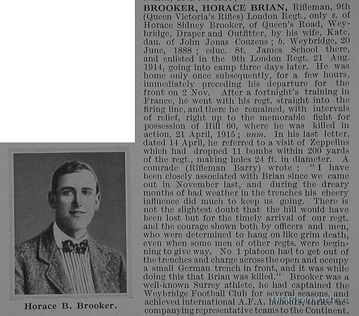 Brooker H B Rfn 9th London Regiment Obituary De ruvignys Roll Of Honour Vol 1