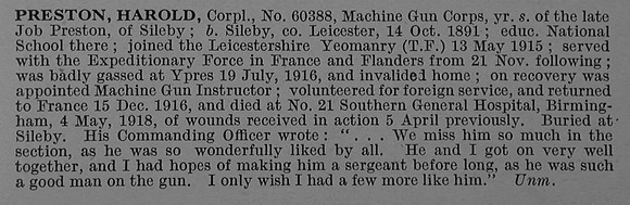 Preston H Cpl Machine Gun Corps Obit De Ruvignys Roll Of Honour Vol 4