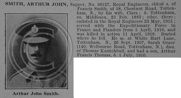 Smith A J Sapper 96127 Royal Engineers Obit De Ruvignys Roll Of Honour Vol 4