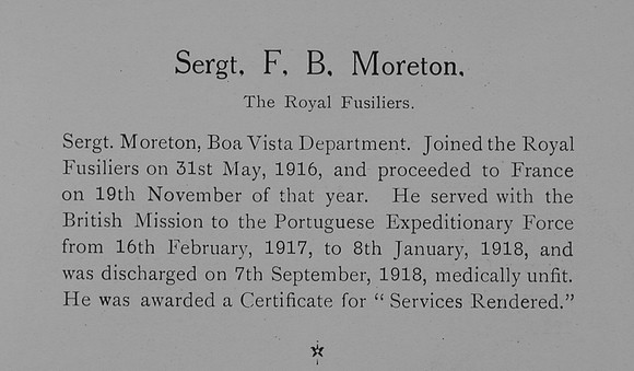 Moreton F B Sergt 51421 8th Royal Fusiliers Short Record Of Service William Graham And Company Record Of The Great War