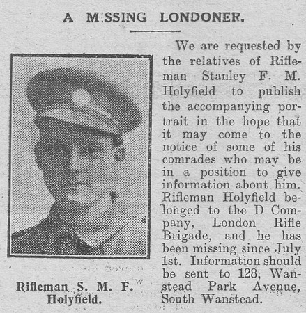 Holyfield S F M Rfn 2437 5th London Regiment The Graphic 26th July 1916