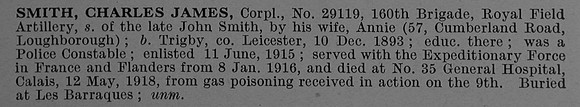 Smith C J Cpl 29119 Royal Field Artillery Short Obit De Ruvignys Roll Of Honour Vol 4
